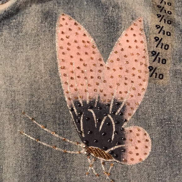 New flare leg denim jeans w/ belt painted & beaded with flowers and butterfly - Picture 12 of 13